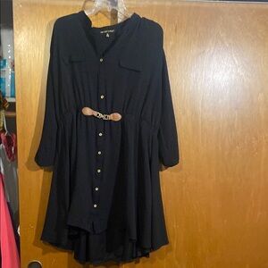 Black Long Sleeve V-Neck Dress with Bishop Sleeves